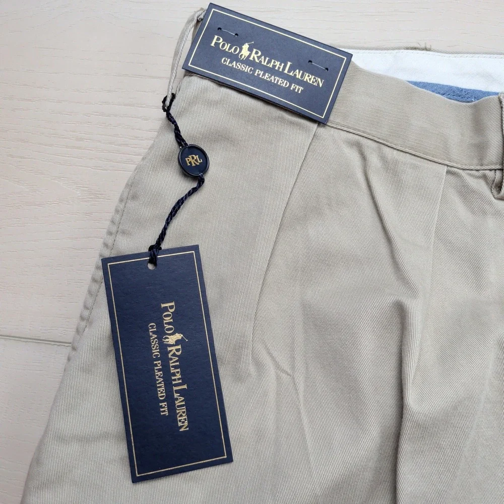 NEW Polo Ralph Lauren Mens Classic Pleated Fit Chino Pants Tan 42TX36 Tall